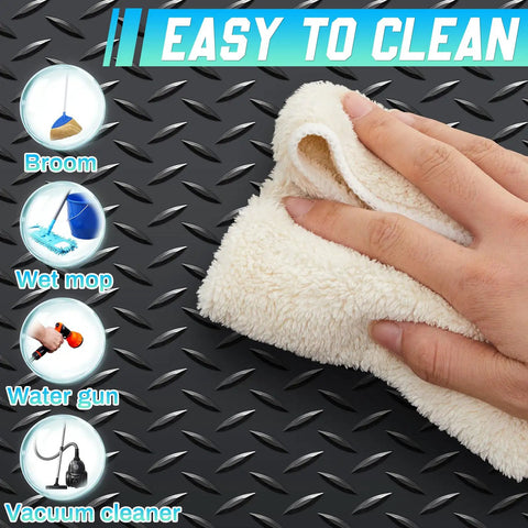 Heavy Duty Diamond Plate Rubber Flooring Roll 12 Inch By 20 Foot Non Slip Garage Mat with hand cleaning surface.