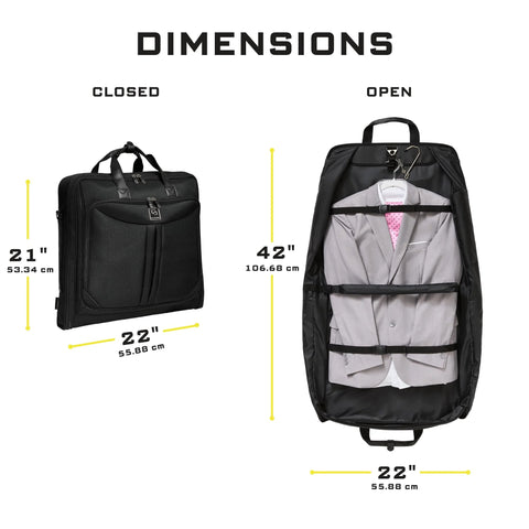 business travel garment bag open and closed dimensions