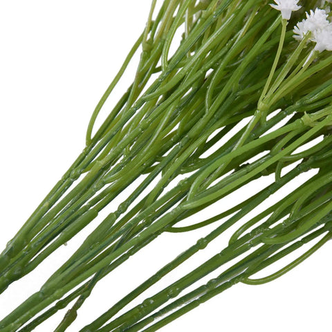 Artificial green plant stems with small white flowers, realistic detailing for home decor arrangements.