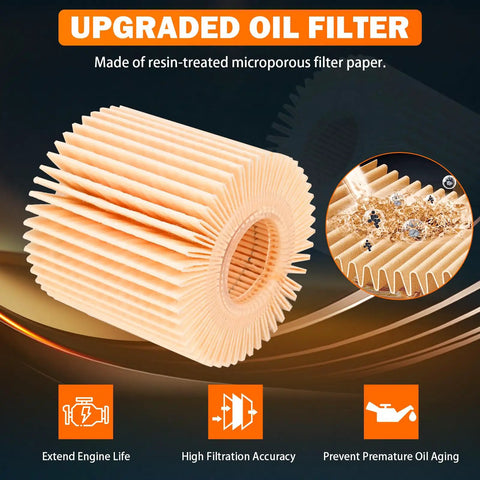Close-up of upgraded oil filter with resin-treated microporous paper, highlighting filtration details