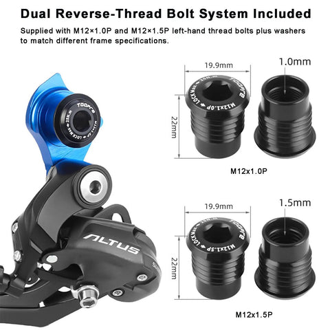 Beefy Universal Derailleur Hanger Replacement For SRAM UDH With CNC Aluminum Body and reverse-thread bolts illustration