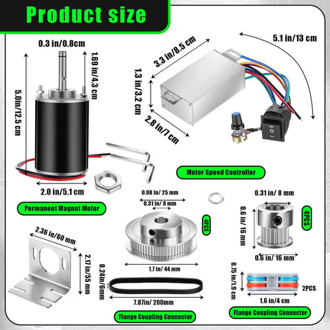Diagram of All In One 12V 24V DC Geared Motor Kit With Speed Controller 3500 7000 RPM High Speed Permanent Magnet Motor GT2 Pulleys