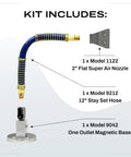 Flat 2 Inch Pro Grade Super Air Nozzle Blowoff Kit With Stay Set Hose And Magnetic Base includes 12 Inch Hose components
