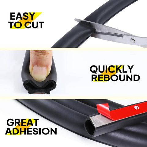 3/4 in by 3/4 in D-shaped rubber weather stripping with self-adhesive backing for automotive doors and windows