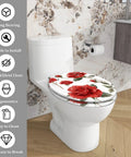 Quiet Close Elongated Toilet Seat for Bathroom with floral design, installed on a white toilet in a modern bathroom setting.