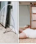 Baby crawls near No Shock Baby Proof Outlet Protector With Concealed Cords And Protective Clips 8 Foot Flat Extension Cord