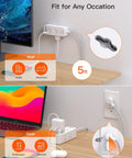 10 In 1 Power Strip With USB C And 6 Outlets, 4 USB Ports, wall-mounted and desk use in various scenarios, 5 ft cord.