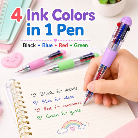 Bulk Stationery Gift Set With 24 Four In One Retractable Pens Multi Color Inks 24 Mini Notebooks And 24 Organza Bags For Corporate Events