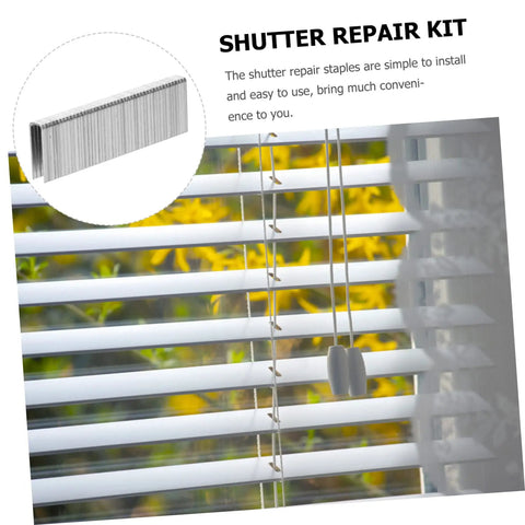 Straight Up Solid Plantation Shutter Repair Kit With Forty Pieces Tilt Rod Nails And Indoor Window Louver Fix Tools For Quick Hassle Free Home Upkeep Good, showing stainless steel staples and white blinds.