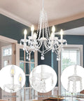 Lit White Crystal Chandelier With Six Lights For Bedroom And Dining Room Modern Elegant Candle Ceiling Light Fixture