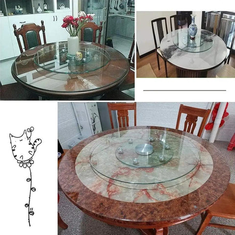 360 Degree Tempered Glass Lazy Susan Turntable With Silent Rotation on round dining tables, various diameters