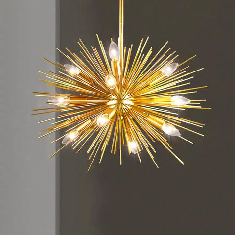 Brass Plated Sputnik Satellite Starburst Chandelier 12 Light 24 Inch Wide Modern Pendant Lighting With 51 Inch Adjustable Chain Requires 12 E12 Bulbs Not Included Minimal Assembly And Professional Install Recommended in room view