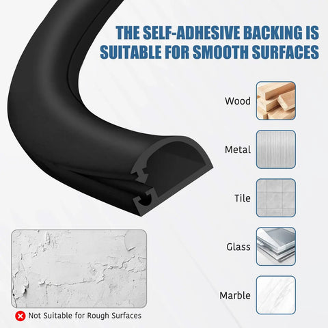 Super Sleek Silicone Wall Cable Track With Side Access Lid For Heavy Duty Wire Clutter Zero Sweat Peel Stick Mount For Living Room Entertainment Center Directly On Drywall Safe Storage curved section with self-adhesive backing