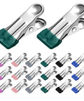 Hefty Grip Stainless Steel Clothes Pins, 36 Pack Rust Resistant Clip Set for Laundry and Pantry Organization, featuring colorful rubber-tipped ends.