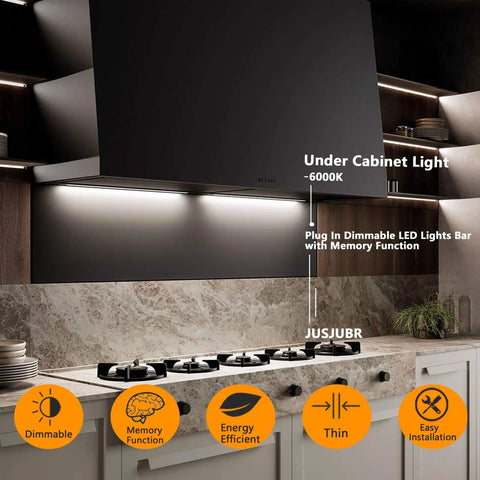 Slim 12 Inch Plug In LED Under Cabinet Light With Memory Function Cold White 6000K Dimmable mounted under kitchen cabinet