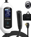 Level 2 EV Charger 40 Amp 240V Portable Electric Vehicle Station with LCD screen, cable, and carrying bag for Tesla models.