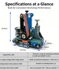 Beast Mode Belt Grinder 2.2Kw 9 Speed Benchtop Polisher with specifications, includes dimensions and power details.