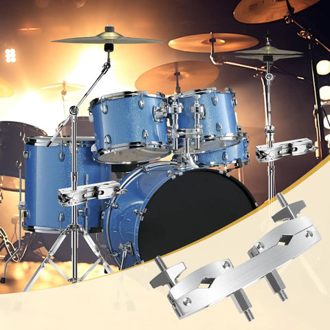 Heavy Duty Drum Clamp Mount With Extension Bar And Quick Release Multi Clamp For Secure Cymbal And Accessory Hooks Rust Resistant Zinc Alloy Build Dual Mount Brackets For Stable Gig Ready Setup on drum kit