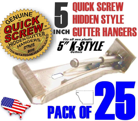 25 Pack Quick Screw Set For 5 Inch Aluminum Hidden Rain Gutter Brackets Clip Style Hangers With Pre Inserted No Fuss Install 3 Inch Long Quarter Inch Hex Head Self Drilling Screws For K Style Gutters shown