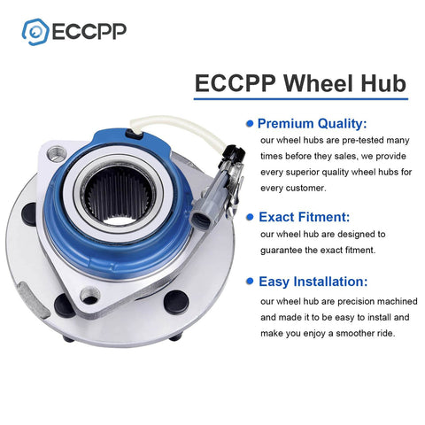 Front Wheel Hub and Bearing Assembly w/ ABS Sensor, Front Driver or Passenger Side, 5-Lug FWD Single Unit for Buick Cadillac Chevrolet Oldsmobile Pontiac 1997-2013, ECCPP