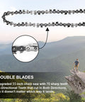 55 Inch High Limb Rope Saw With Dual Ropes And 70 Teeth On Both Sides, cutting chain detail with scenic background.