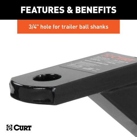 Close-up of Vertical Receiver Hitch Ball Mount For 1-1/4 Inch Receivers, 3,500 Lbs Capacity, showing 3/4 inch ball hole.