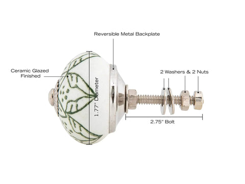 Side view of 12 Pack Ceramic Cabinet Knobs With Reversible Metal Backplates For Kitchen And Wardrobe Handmade Floral Knobs