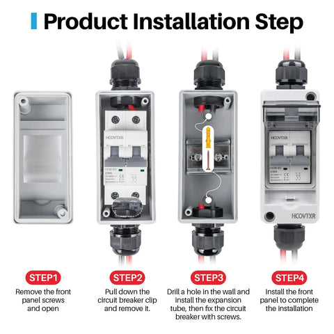 Installation steps for Solar Panel Disconnect Switch 30A 1000V DC PV Breaker With Cable IP65 Outdoor Rated For Home Solar Battery Systems