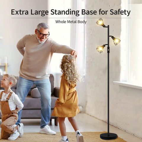 Industrial Floor Lamp With E26 Socket And Footswitch All Metal Standing Lamp in a living room with family