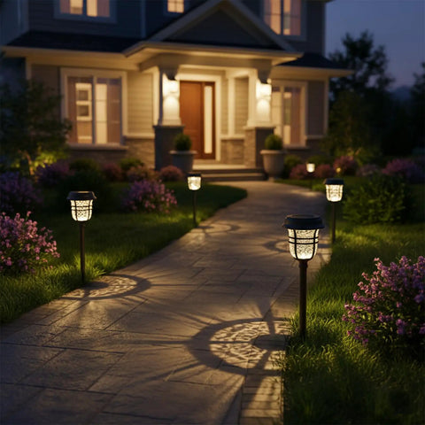 Solar Pathway Lights Outdoor Waterproof IP65 No Fuss Dual Lighting Modes Warm White And Cool White LED Garden Lights For Yard Landscape Walkway Driveway Lawn Decor Glass Finish