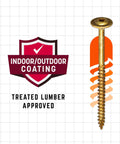 Low Profile Cabinet Screws Two And A Half Inch, 1500 Count, Climatek Coated For Indoor Outdoor Use with star drive, gold finish