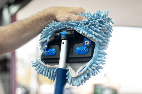 Extendable Car Wash Kit Pro Plus With Rotating Locking Head Mitt Mop And Sponge Red Dragon Microfiber Cover Fits 5 Or 3.5 Gallon Buckets Towel Gripping Plugs For 12x12 Or Larger Towels, blue microfiber mop head