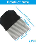 Two large stainless steel crinkle cutters with black handles; wavy blades for French fries, 5.3in long.