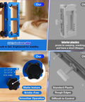Aluminum Alloy Door Hinge Jig Adjustable Router Template Kit With File Fits Two Point Five Inch Hinges Radius And Square Corner Hinges Compatible With Quarter Inch And Five Eighth Inch Radius And Square Corner Blue, showing aluminum kit and plastic comparison.
