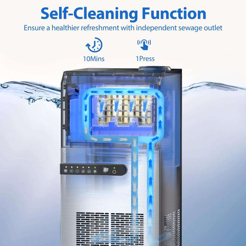 High Efficiency Under Counter Ice Maker, 120 Lbs Per Day, Stainless Steel, 45 Ice Cubes Per Cycle, Dual Water Inlet Modes, Self Clean