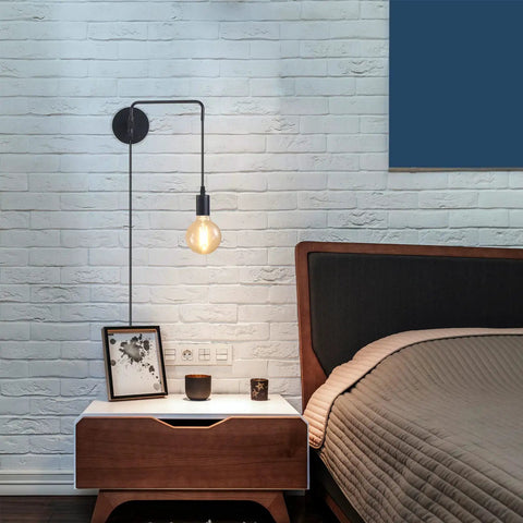 Set Of 2 Plug In Wall Sconces In Metal Black With Swing Arm And On Off Switch Cozy Vintage Industrial Wall Lighting over nightstand