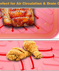 2 Pack 10 Qt Silicone Air Fryer Liners For Ninja DZ401 DZ550 Dual Zone Reusable Rectangular Pot Inserts in pink with food