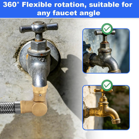 Effortless Flow Brass Hose Connector With 180 Degree And 360 Degree Swivel No Tangling Three Quarters Inch Water Hose Adapter LeakProof Spigot Fitting With Washers For Garden RV And Outdoor Irrigation on faucet