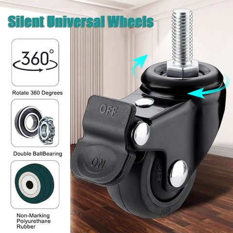 Pro Level 4 Pack Trolley Swivel Caster Wheels With Silent Rubber Brakes And Cushioned Treads Perfect For Furniture Replacement Easy M6 M8 M10 Hardware Hookup Smooth Riding Heavy Duty Rollers