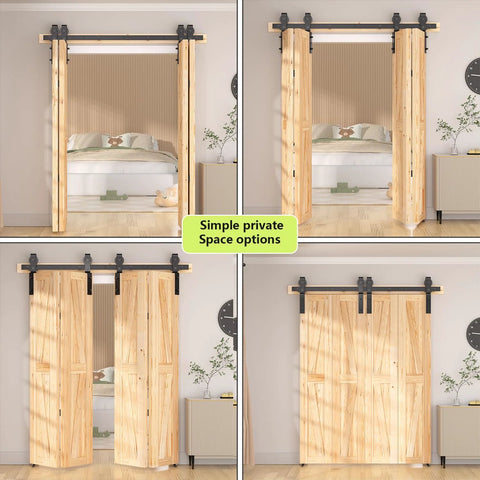 52 Inch Bifold Barn Door Hardware Kit For 4 Bifold Doors Black Finish installed in various configurations