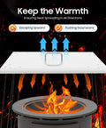 Diagram showing Square Fire Pit Heat Deflector With 4 Foldable Legs And Carry Handle Outdoor 24x24 Inch Burner Cover directing heat downward.
