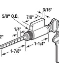Technical diagram of One And A Quarter Inch Cylinder Lock For Patio Doors And Deadbolt Replacements With Five Pin Tumbler Solid Brass Housing.