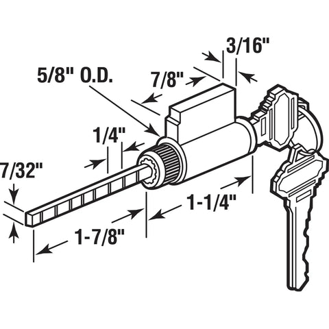 Technical diagram of One And A Quarter Inch Cylinder Lock For Patio Doors And Deadbolt Replacements With Five Pin Tumbler Solid Brass Housing.