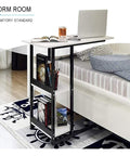 C Shaped Bedside Table With Heavy Duty Wheels And Locks Height Adjustable Laptop Workstation Sofa Snack Tray Overbed Cart For Bedroom Living Room Couch Straight Up Game Changer next to bed in dorm room.