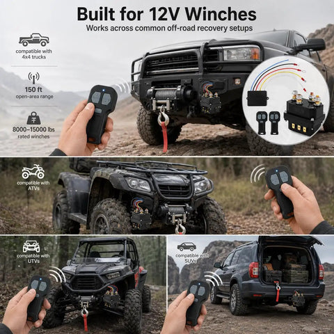 12V Wireless Winch Control Kit With 500A Relay And Dual Remotes For Trucks, SUVs, And ATVs Winches, Ideal For Off Road Recovery