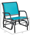 Set Of 2 Porch Glider Chairs With Metal Frame Breathable Mesh Curved Armrests High Back For A Smooth Chill Glide Fast Drying Outdoor Seating For Garden Poolside Balcony Backyard Blue with dimensions shown