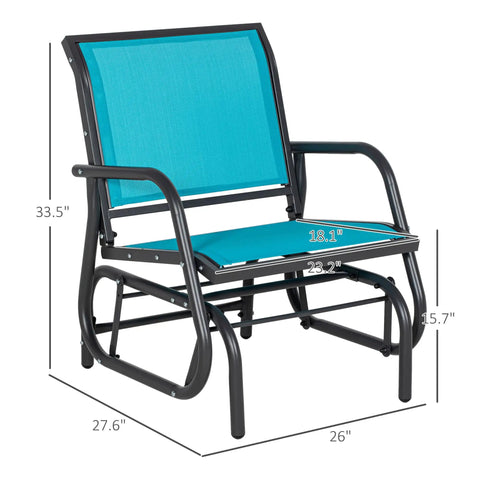 Set Of 2 Porch Glider Chairs With Metal Frame Breathable Mesh Curved Armrests High Back For A Smooth Chill Glide Fast Drying Outdoor Seating For Garden Poolside Balcony Backyard Blue with dimensions shown