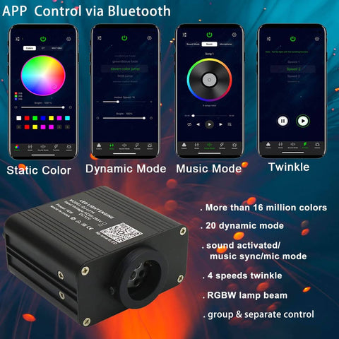 Compact 16W RGBW Fiber Optic Light Engine With Twinkle And Sound Activated Modes Music Sync App Display