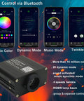 App control interface for Twinkle And Sound Activated Fiber Optic Star Ceiling Kit showing light modes and RGBW engine