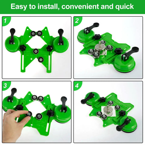 Installation steps of Adjustable Diamond Hole Saw Kit with suction cup base and drill guide for precision cutting